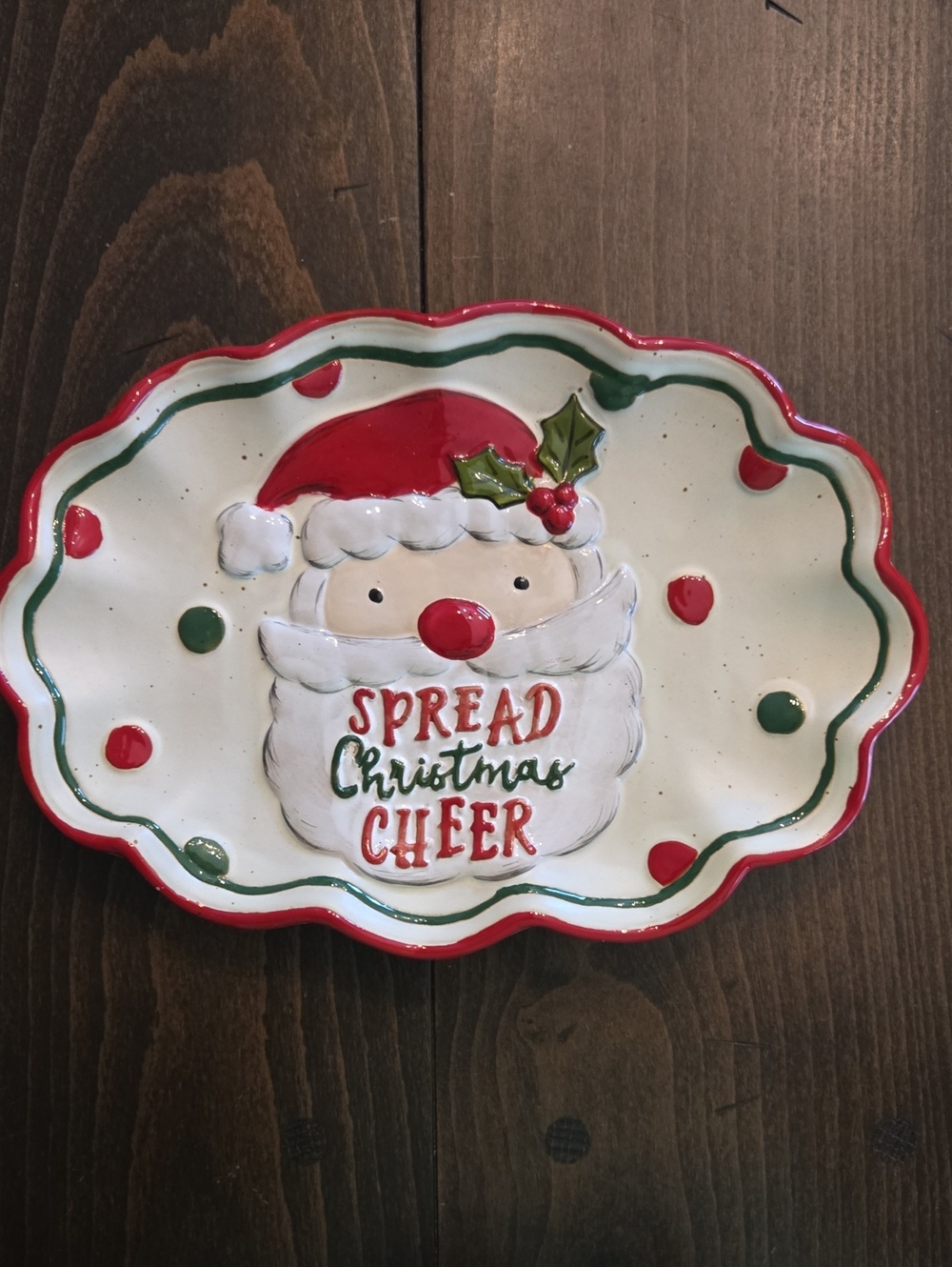Mud Pie Red, White & Green 'Spread Christmas Cheer' Santa Platter